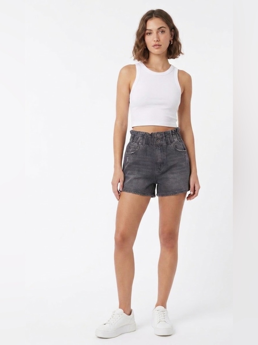 VERVET $48 W12-13” R13” I 5.5” High Rise Paperbag Denim Shorts Washed Black S